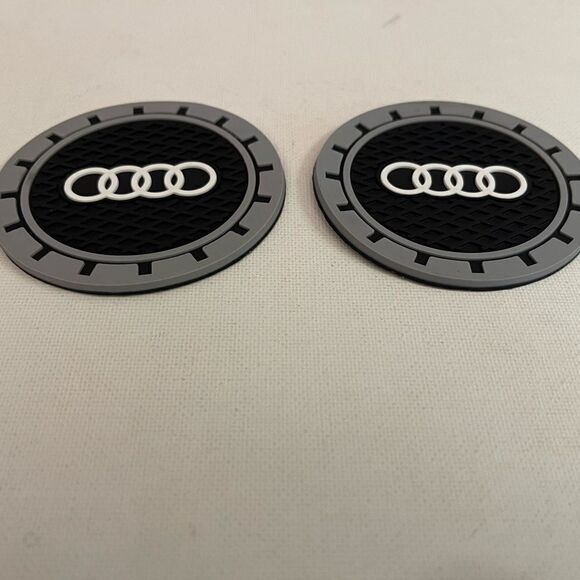 Audi logo cup Coasters in black and gray Set of 2 NWT - Picture 5 of 7